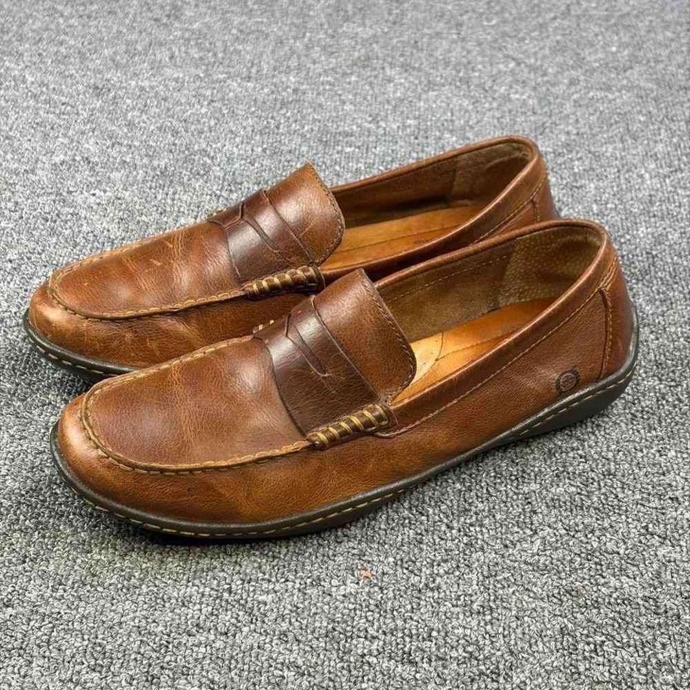 Born Brown Leather Preppy Slip On Dress Driving Penny Loafers Men's Size 8.5